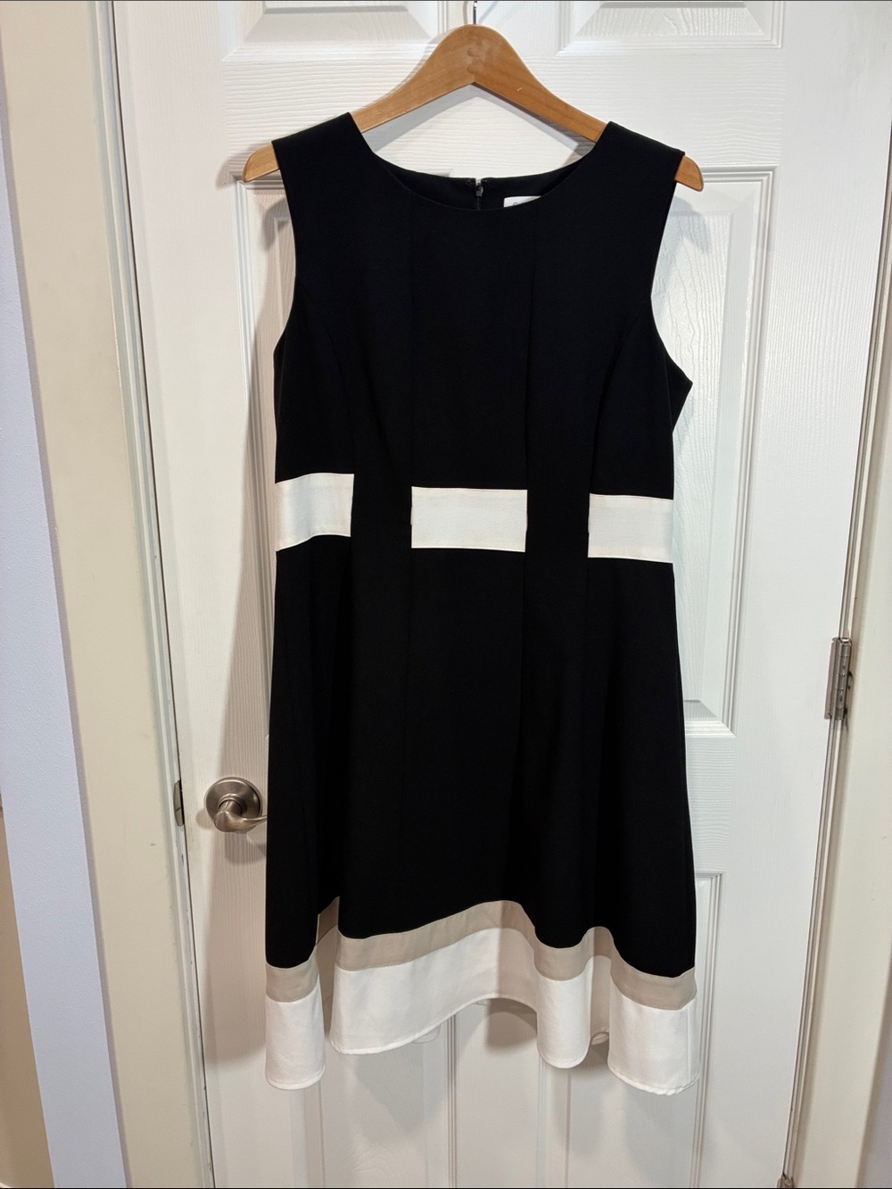 Calvin Klein Black Midi Dress with White and Cream Bands